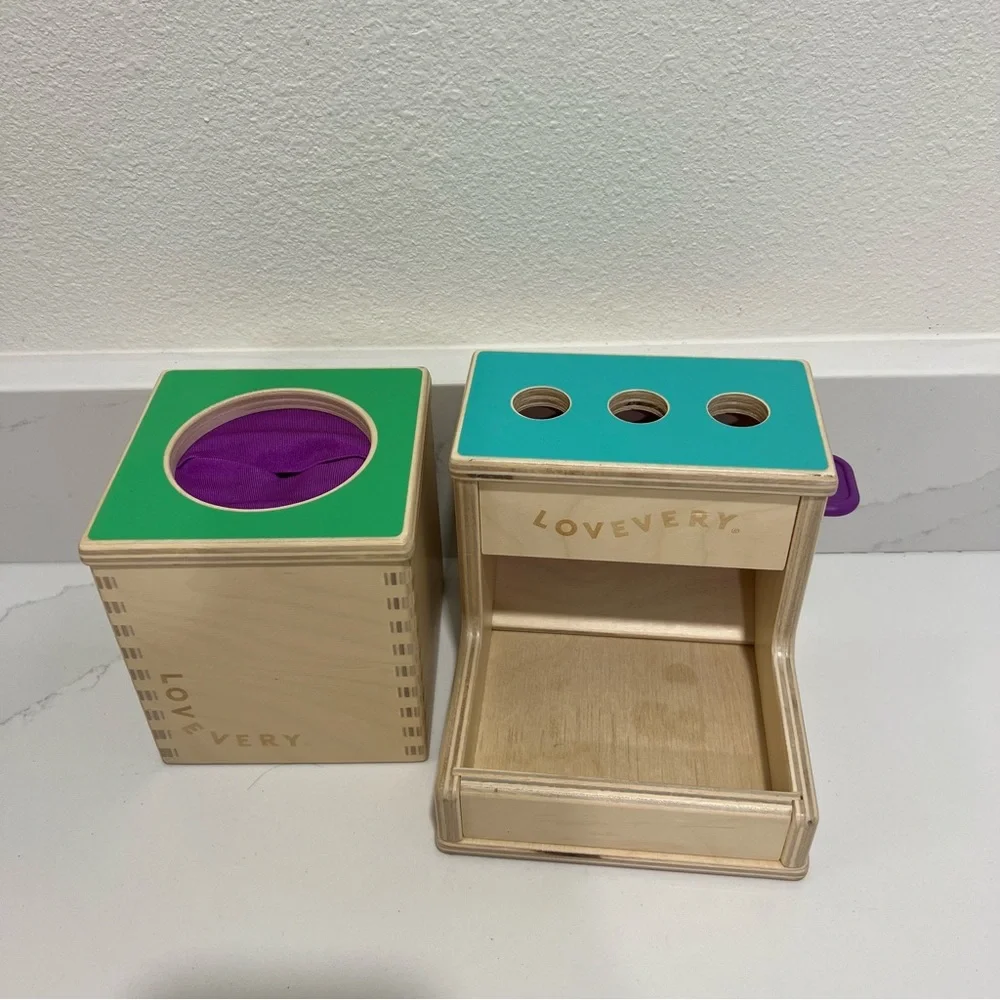 Lovevery Wooden Peg Drop & Magic Tissue Box Montessori Baby Toys – Preowned Set